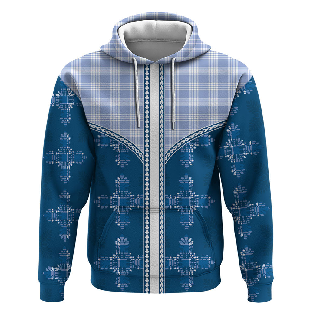 Blue Hawaii Paniolo Quilt Motif Zip Hoodie LT05 Pullover Hoodie Blue - Polynesian Pride