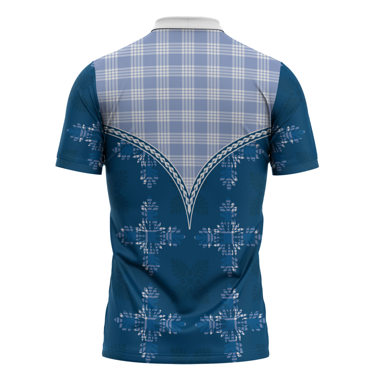 Blue Hawaii Paniolo Quilt Motif Zipper Polo Shirt LT05 - Polynesian Pride