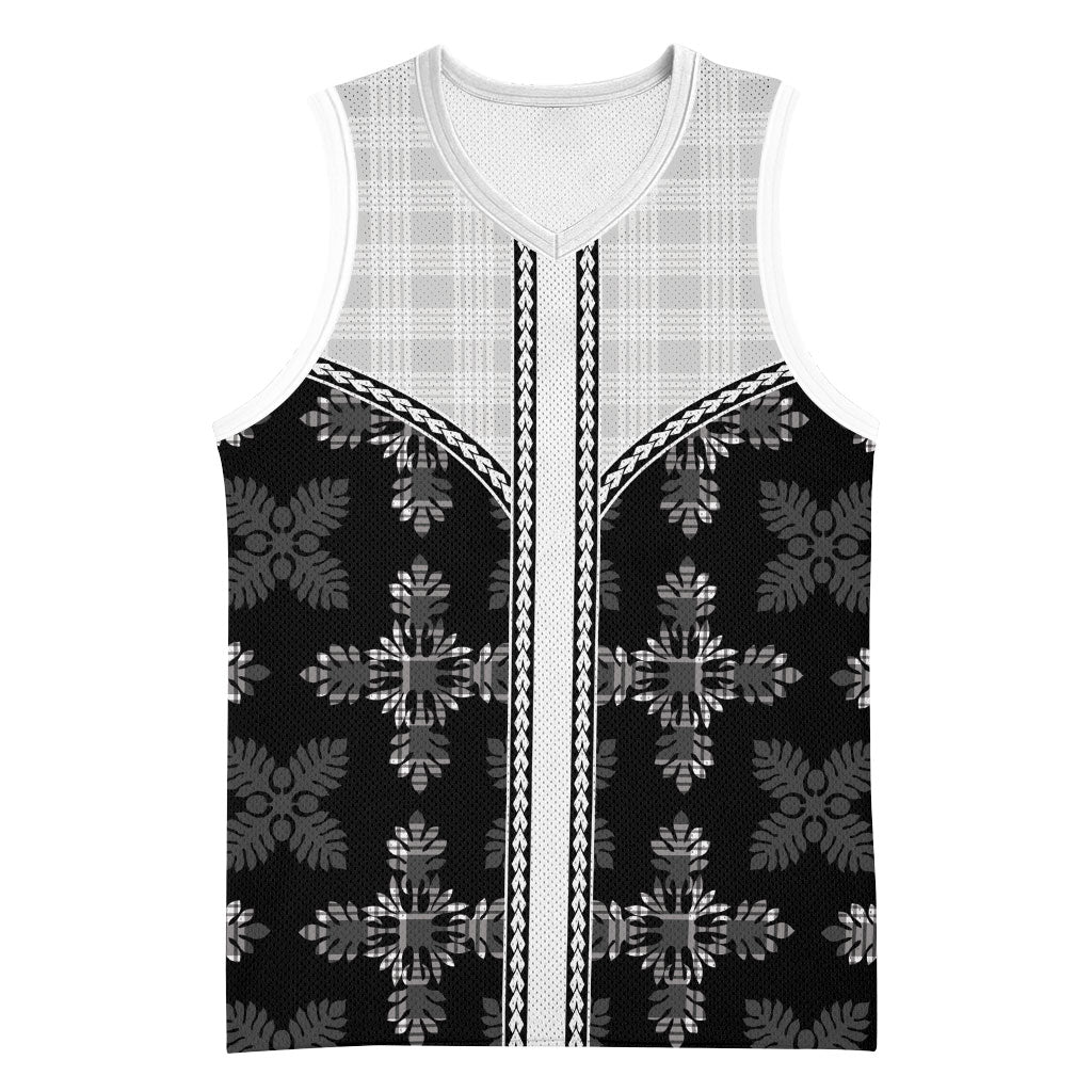 Black Hawaii Paniolo Quilt Motif Basketball Jersey LT05 Unisex Black - Polynesian Pride
