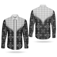 Black Hawaii Paniolo Quilt Motif Couples Matching Long Sleeve Bodycon Dress and Long Sleeve Button Shirt LT05 - Polynesian Pride
