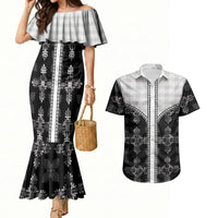 Black Hawaii Paniolo Quilt Motif Couples Matching Mermaid Dress and Hawaiian Shirt LT05 Black - Polynesian Pride