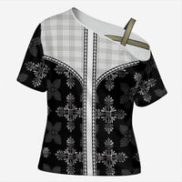 Black Hawaii Paniolo Quilt Motif Cross Shoulder Shirt LT05 Female Black - Polynesian Pride