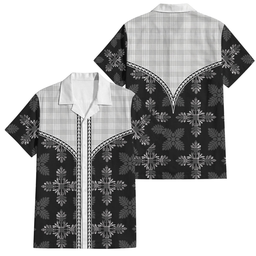 Black Hawaii Paniolo Quilt Motif Family Matching Mermaid Dress and Hawaiian Shirt LT05 Dad's Shirt - Short Sleeve Black - Polynesian Pride