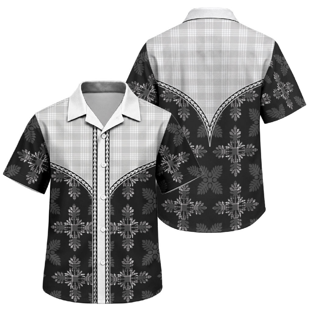 Black Hawaii Paniolo Quilt Motif Family Matching Short Sleeve Bodycon Dress and Hawaiian Shirt LT05 Son's Shirt Black - Polynesian Pride