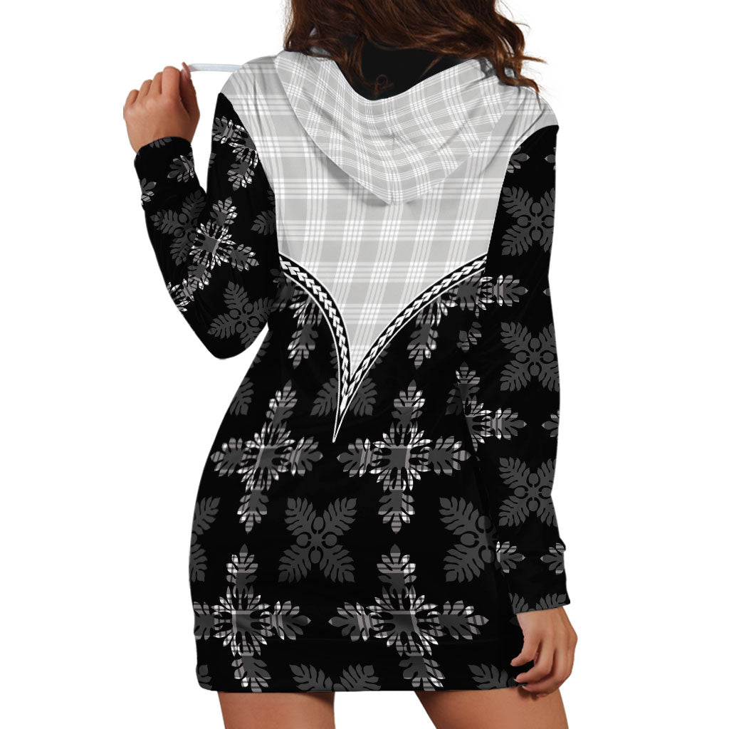 Black Hawaii Paniolo Quilt Motif Hoodie Dress LT05 - Polynesian Pride