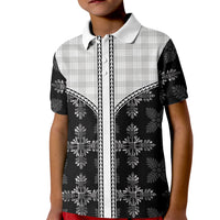 Black Hawaii Paniolo Quilt Motif Kid Polo Shirt LT05 Kid Black - Polynesian Pride