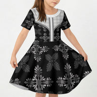 Black Hawaii Paniolo Quilt Motif Kid Short Sleeve Dress LT05 KID Black - Polynesian Pride