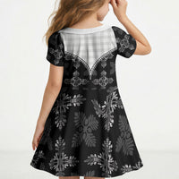 Black Hawaii Paniolo Quilt Motif Kid Short Sleeve Dress LT05 - Polynesian Pride