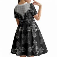 Black Hawaii Paniolo Quilt Motif Kid Short Sleeve Dress LT05 - Polynesian Pride