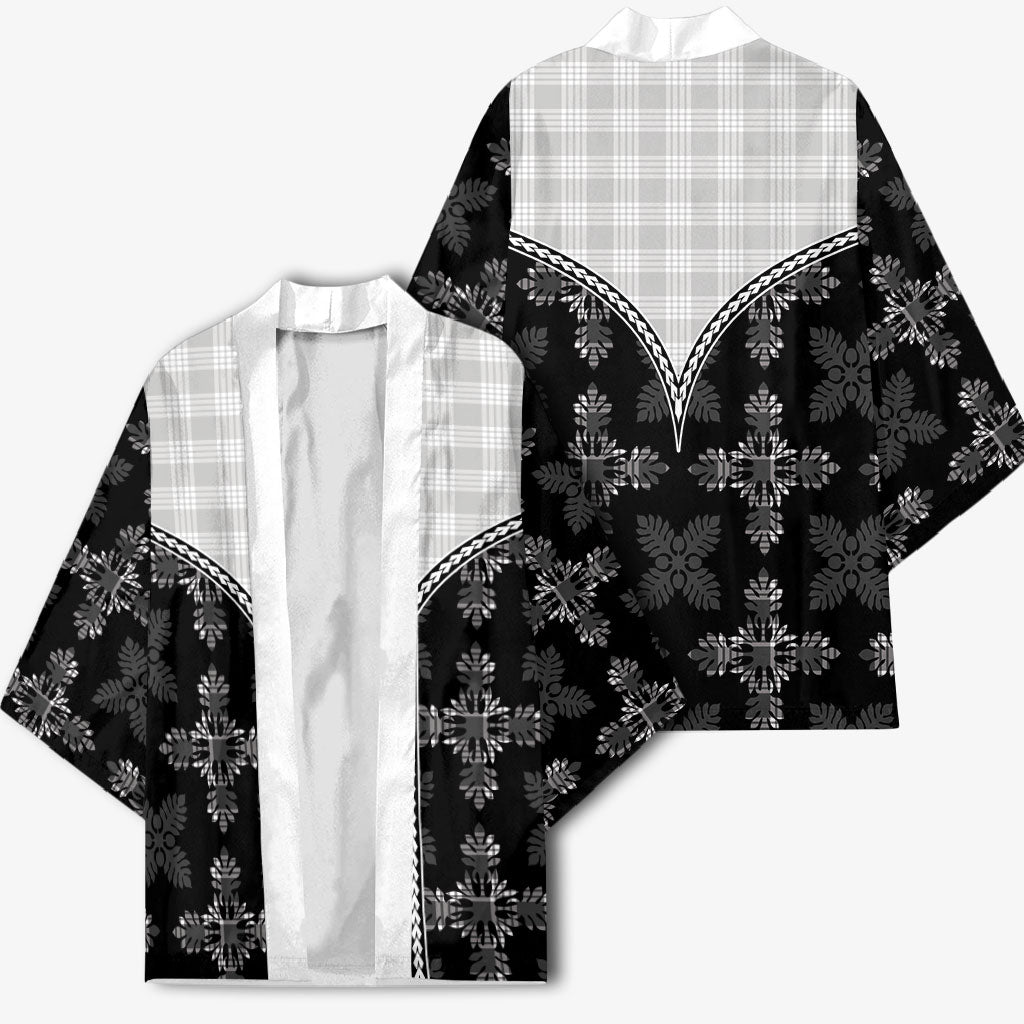 Black Hawaii Paniolo Quilt Motif Kimono LT05 - Polynesian Pride