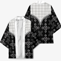 Black Hawaii Paniolo Quilt Motif Kimono LT05 - Polynesian Pride