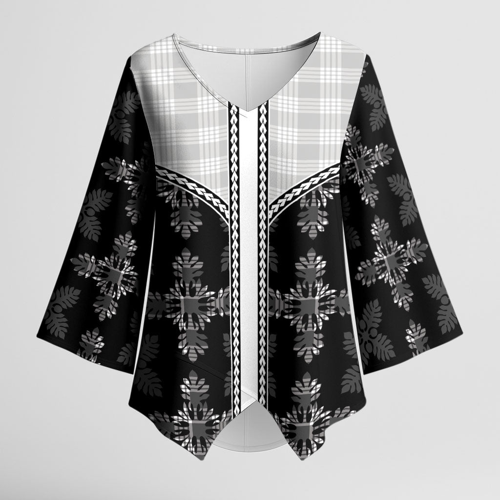 Black Hawaii Paniolo Quilt Motif Kimono Sleeve Blouse LT05 Female Black - Polynesian Pride