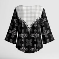 Black Hawaii Paniolo Quilt Motif Kimono Sleeve Blouse LT05 - Polynesian Pride