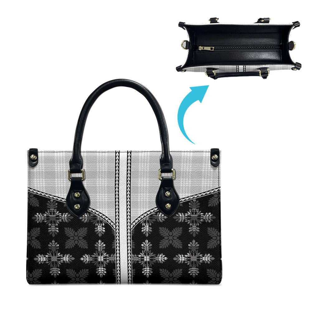 Black Hawaii Paniolo Quilt Motif Leather Bag LT05 - Polynesian Pride