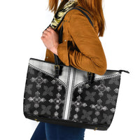 Black Hawaii Paniolo Quilt Motif Leather Tote Bag LT05 Black - Polynesian Pride