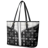 Black Hawaii Paniolo Quilt Motif Leather Tote Bag LT05 - Polynesian Pride