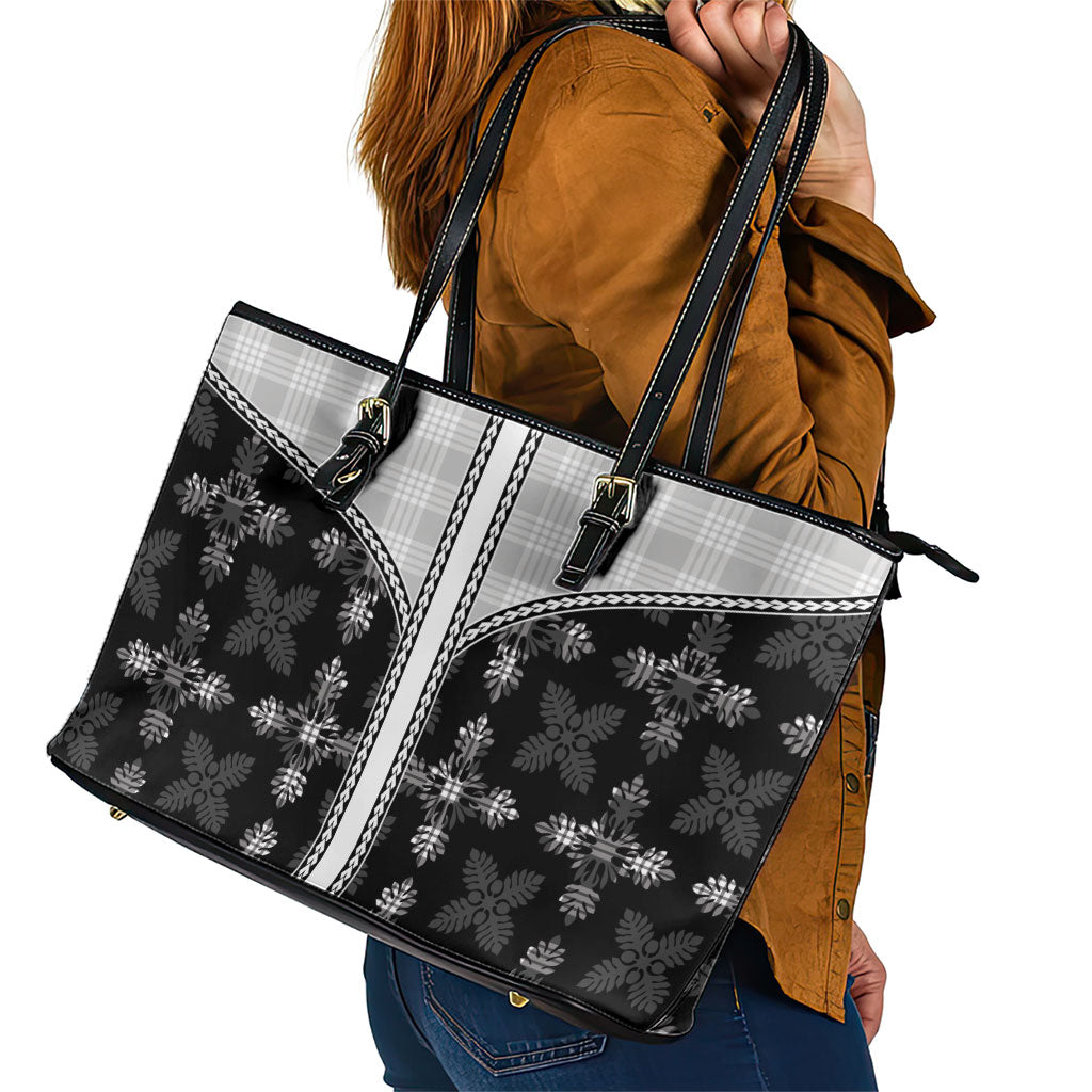 Black Hawaii Paniolo Quilt Motif Leather Tote Bag LT05 - Polynesian Pride