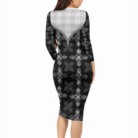 Black Hawaii Paniolo Quilt Motif Long Sleeve Bodycon Dress LT05 - Polynesian Pride