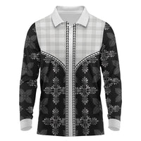 Black Hawaii Paniolo Quilt Motif Long Sleeve Polo Shirt LT05 Black - Polynesian Pride