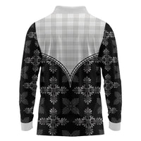Black Hawaii Paniolo Quilt Motif Long Sleeve Polo Shirt LT05 - Polynesian Pride