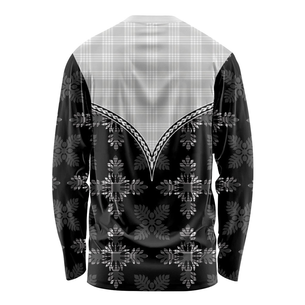 Black Hawaii Paniolo Quilt Motif Long Sleeve Shirt LT05 - Polynesian Pride