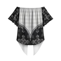Black Hawaii Paniolo Quilt Motif Off Shoulder Wrap Waist Top LT05 - Polynesian Pride