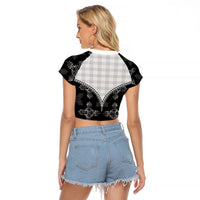 Black Hawaii Paniolo Quilt Motif Raglan Cropped T Shirt LT05 - Polynesian Pride