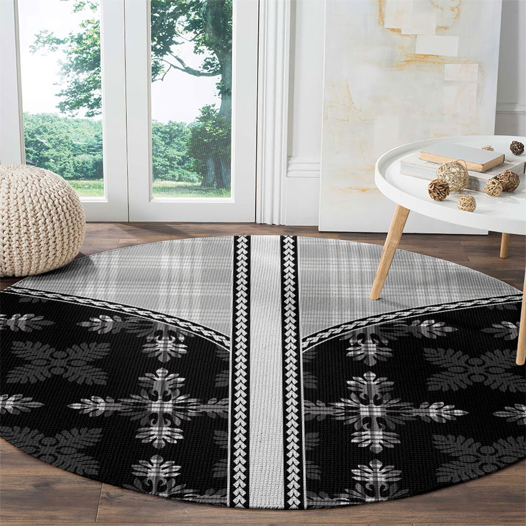 Black Hawaii Paniolo Quilt Motif Round Carpet LT05 - Polynesian Pride