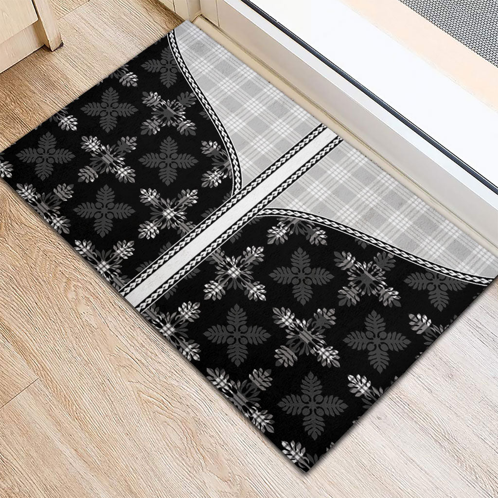 Black Hawaii Paniolo Quilt Motif Rubber Doormat LT05 - Polynesian Pride