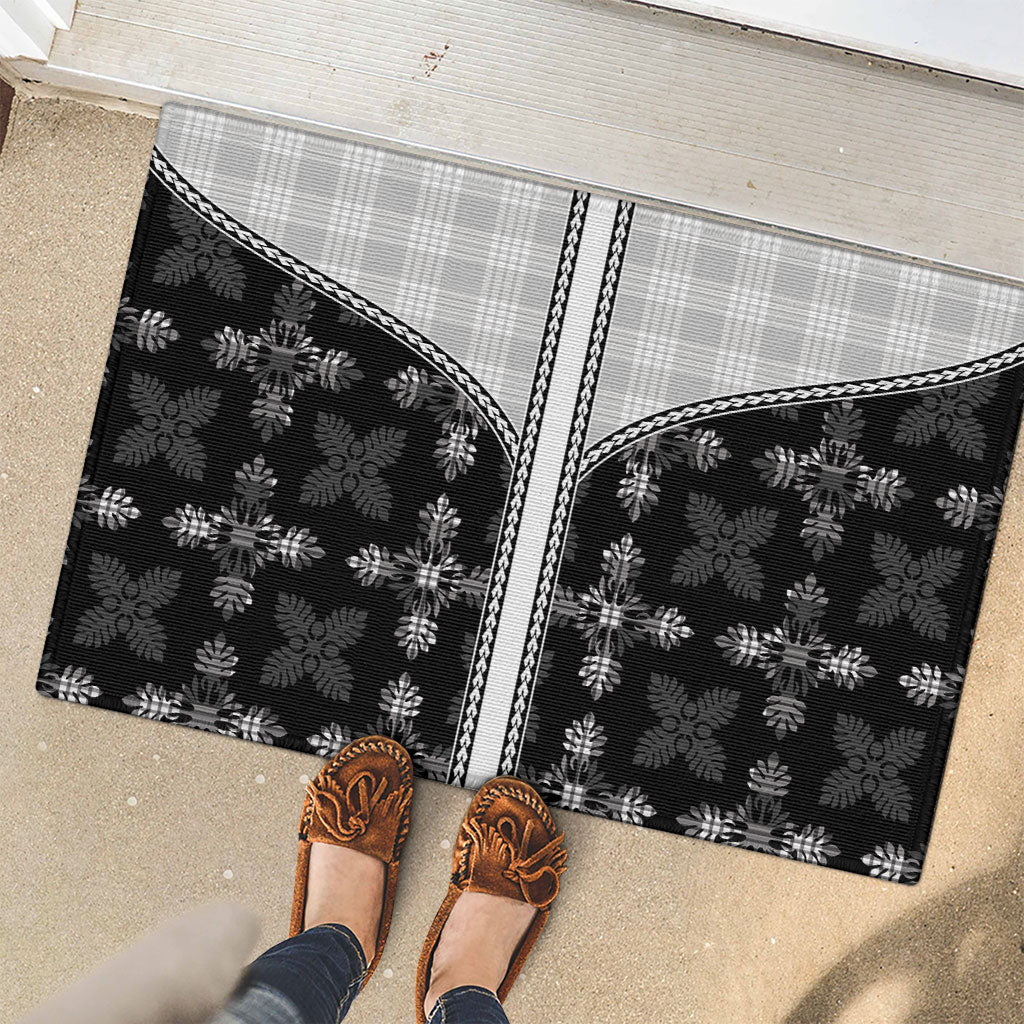 Black Hawaii Paniolo Quilt Motif Rubber Doormat LT05 - Polynesian Pride