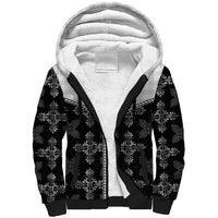 Black Hawaii Paniolo Quilt Motif Sherpa Hoodie LT05 Unisex Black - Polynesian Pride