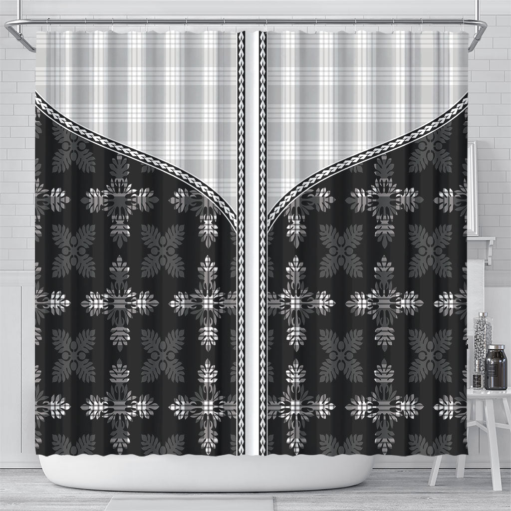 Black Hawaii Paniolo Quilt Motif Shower Curtain LT05 - Polynesian Pride