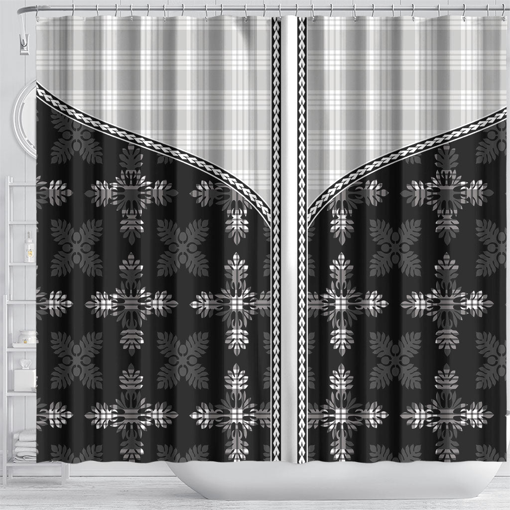 Black Hawaii Paniolo Quilt Motif Shower Curtain LT05 - Polynesian Pride