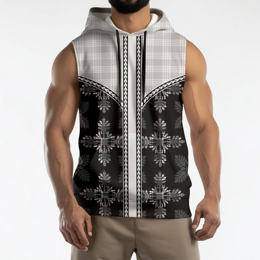 Black Hawaii Paniolo Quilt Motif Sleeveless Hoodie LT05 - Polynesian Pride