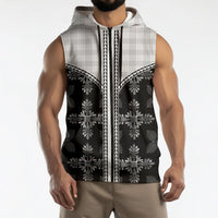 Black Hawaii Paniolo Quilt Motif Sleeveless Zip Hoodie LT05 - Polynesian Pride