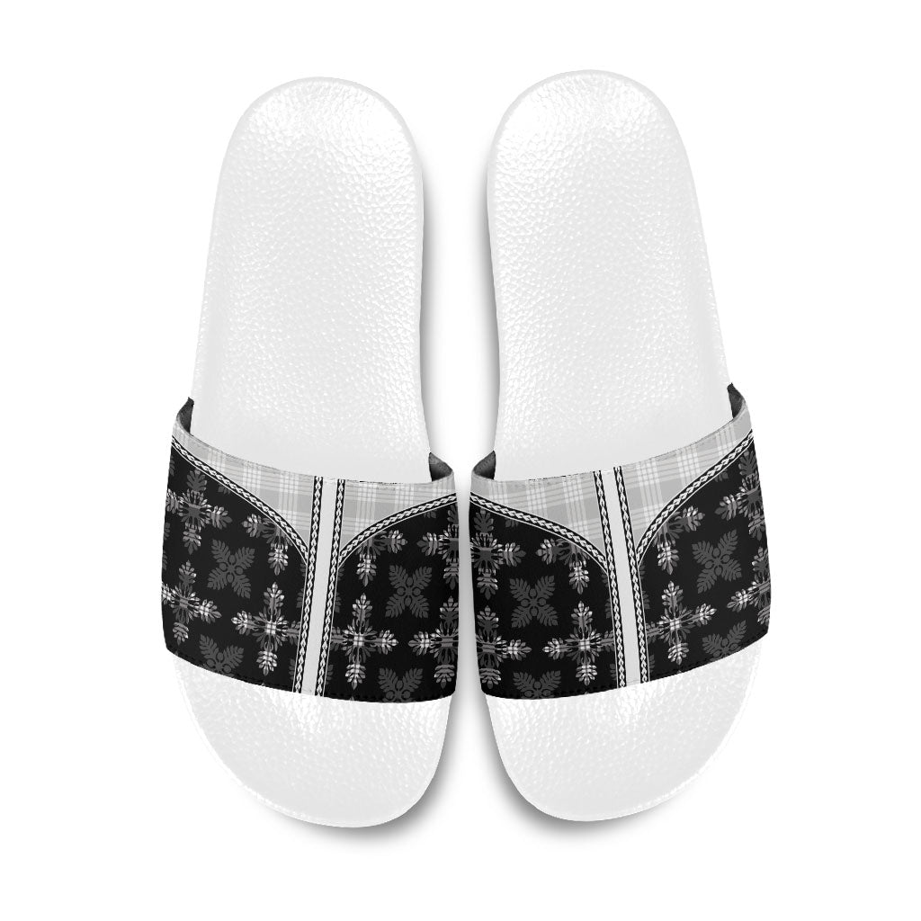 Black Hawaii Paniolo Quilt Motif Slide Sandals LT05 Black - Polynesian Pride