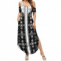 Black Hawaii Paniolo Quilt Motif Summer Maxi Dress LT05 Women Black - Polynesian Pride