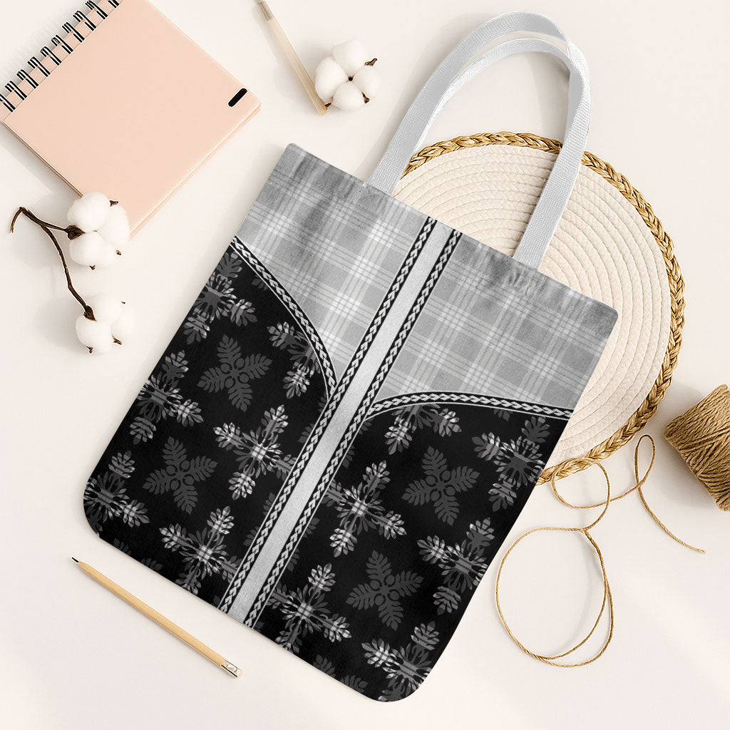 Black Hawaii Paniolo Quilt Motif Tote Bag LT05 White Strap One Size Black - Polynesian Pride