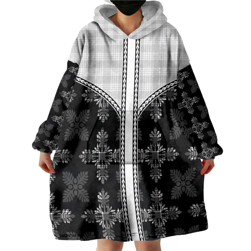 Black Hawaii Paniolo Quilt Motif Wearable Blanket Hoodie LT05 - Polynesian Pride