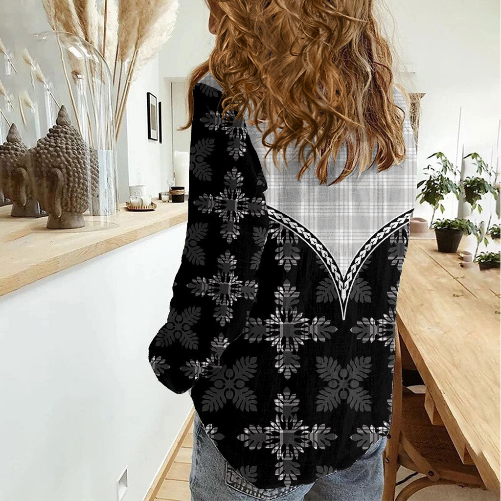 Black Hawaii Paniolo Quilt Motif Women Casual Shirt LT05 - Polynesian Pride