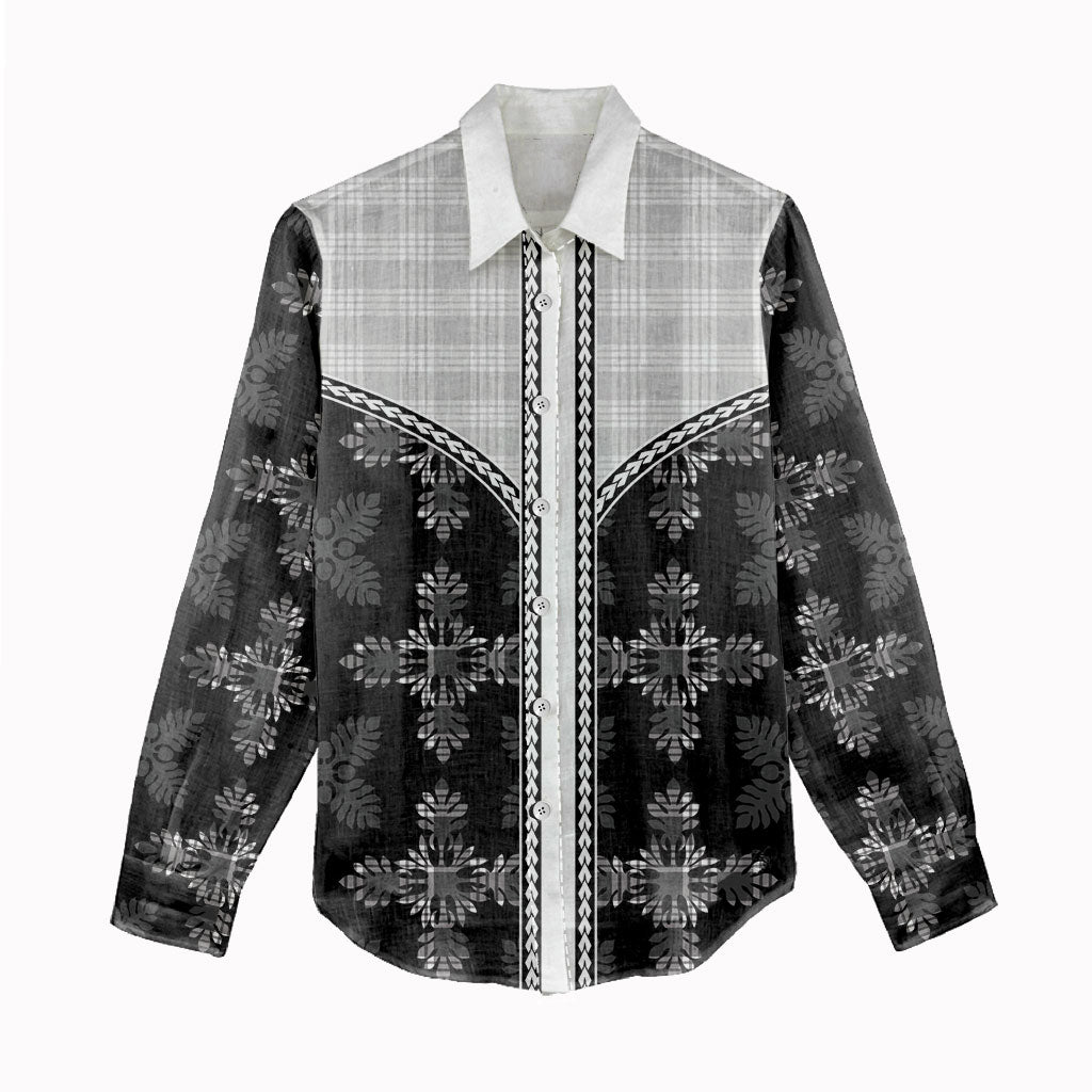 Black Hawaii Paniolo Quilt Motif Women Casual Shirt LT05 - Polynesian Pride