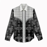 Black Hawaii Paniolo Quilt Motif Women Casual Shirt LT05 - Polynesian Pride