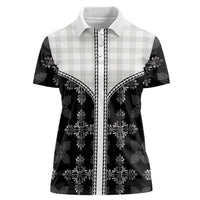 Black Hawaii Paniolo Quilt Motif Women Polo Shirt LT05 Female Black - Polynesian Pride