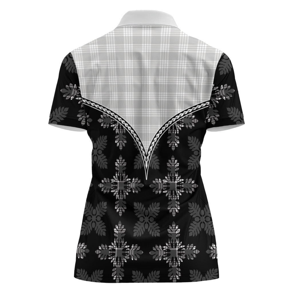 Black Hawaii Paniolo Quilt Motif Women Polo Shirt LT05 - Polynesian Pride