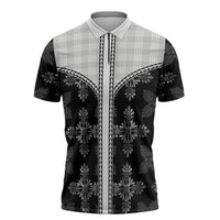 Black Hawaii Paniolo Quilt Motif Zipper Polo Shirt LT05 Black - Polynesian Pride