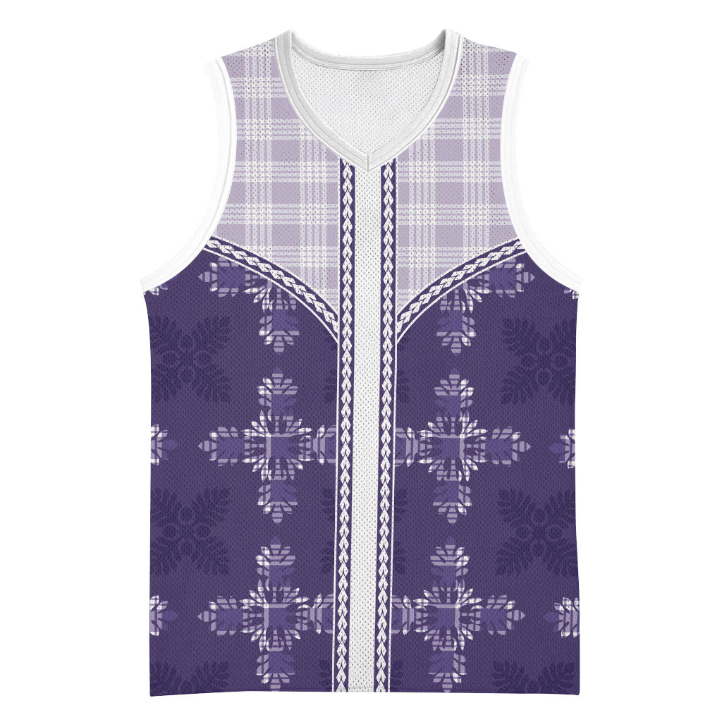 Purple Hawaii Paniolo Quilt Motif Basketball Jersey LT05 Unisex Purple - Polynesian Pride