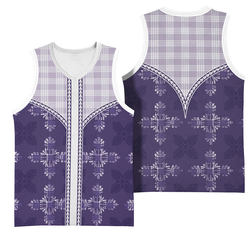 Purple Hawaii Paniolo Quilt Motif Basketball Jersey LT05 - Polynesian Pride