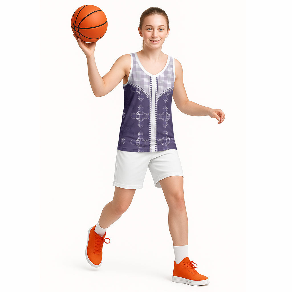 Purple Hawaii Paniolo Quilt Motif Basketball Jersey LT05 - Polynesian Pride