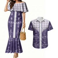 Purple Hawaii Paniolo Quilt Motif Couples Matching Mermaid Dress and Hawaiian Shirt LT05 Purple - Polynesian Pride