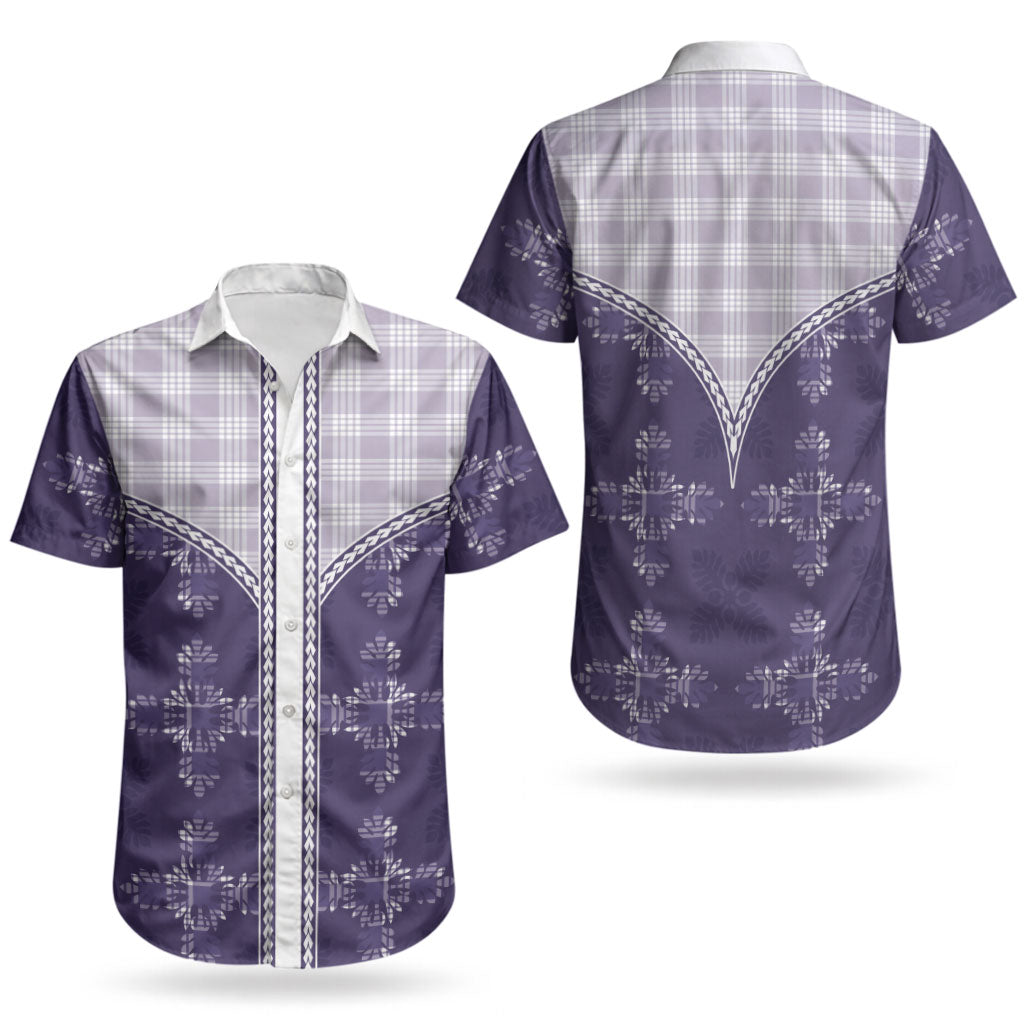 Purple Hawaii Paniolo Quilt Motif Couples Matching Off Shoulder Maxi Dress and Hawaiian Shirt LT05 - Polynesian Pride
